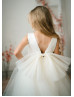 Ivory Lace Tulle V Back Flower Girl Dress With Detachable Train